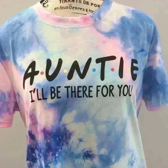 AMAZON | Women's Pink/Blue  Tie-Dye Auntie Short Sleeved Shirt - Picture 2 of 3